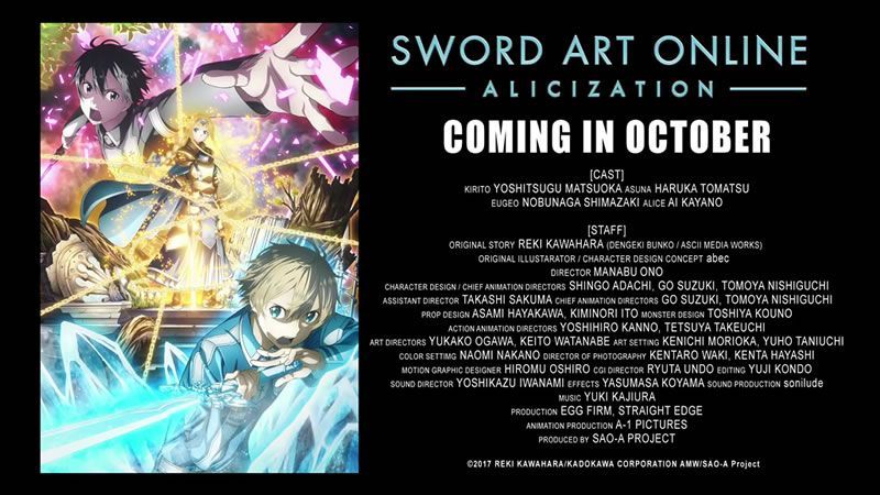 Sword Art Online Alicization: revelados nuevo tráiler y fecha de estreno